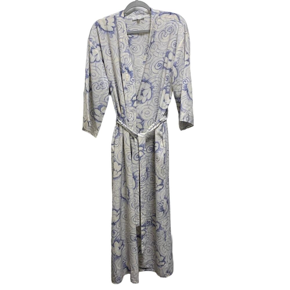 Vintage 90s Halston Intimates Full Length Floral Tie Waist Robe Size Small